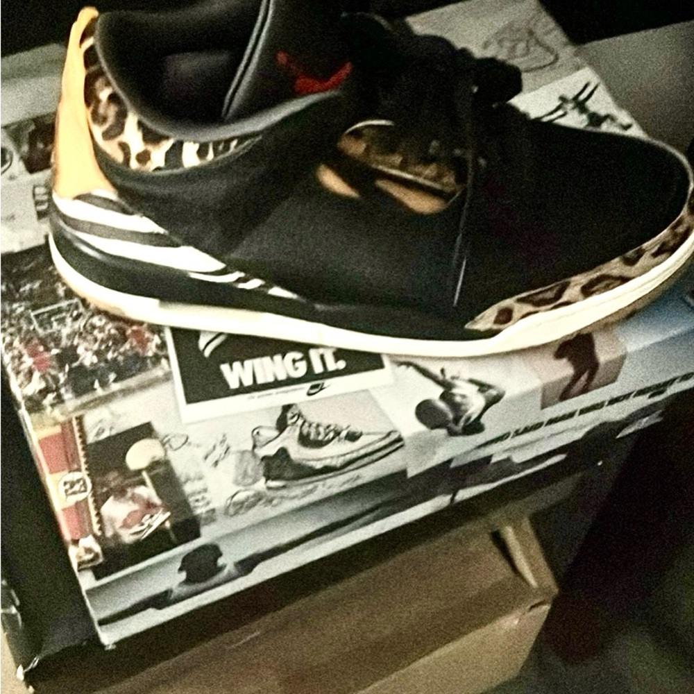 Men's Black and Orange Sneakers with Leopard Accents